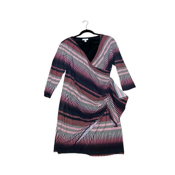 New York & Company Wrap Dress Women's Large Multicolor Striped Stretch - Picture 5 of 7